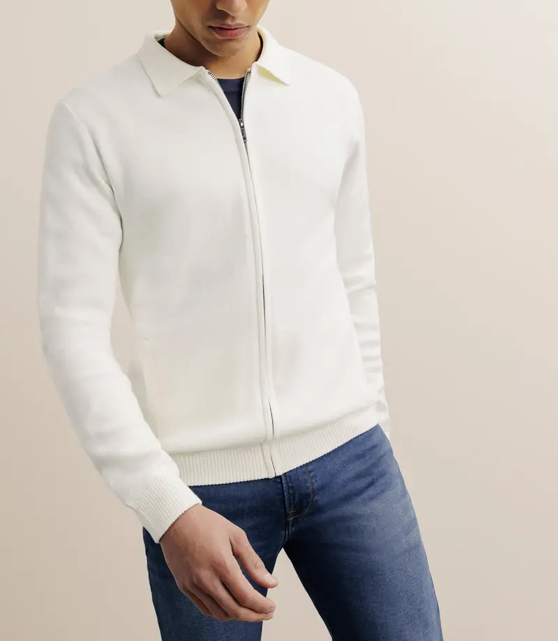 Gilet zippé col chemise écru