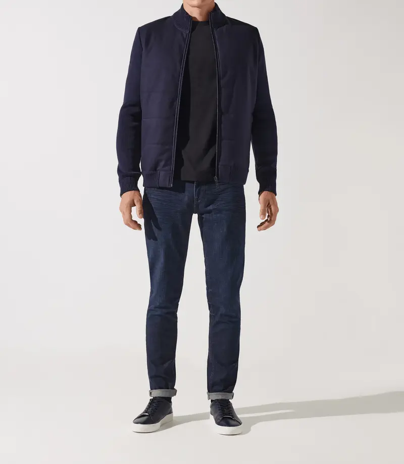 Gilet zippé col rond mix matière marine