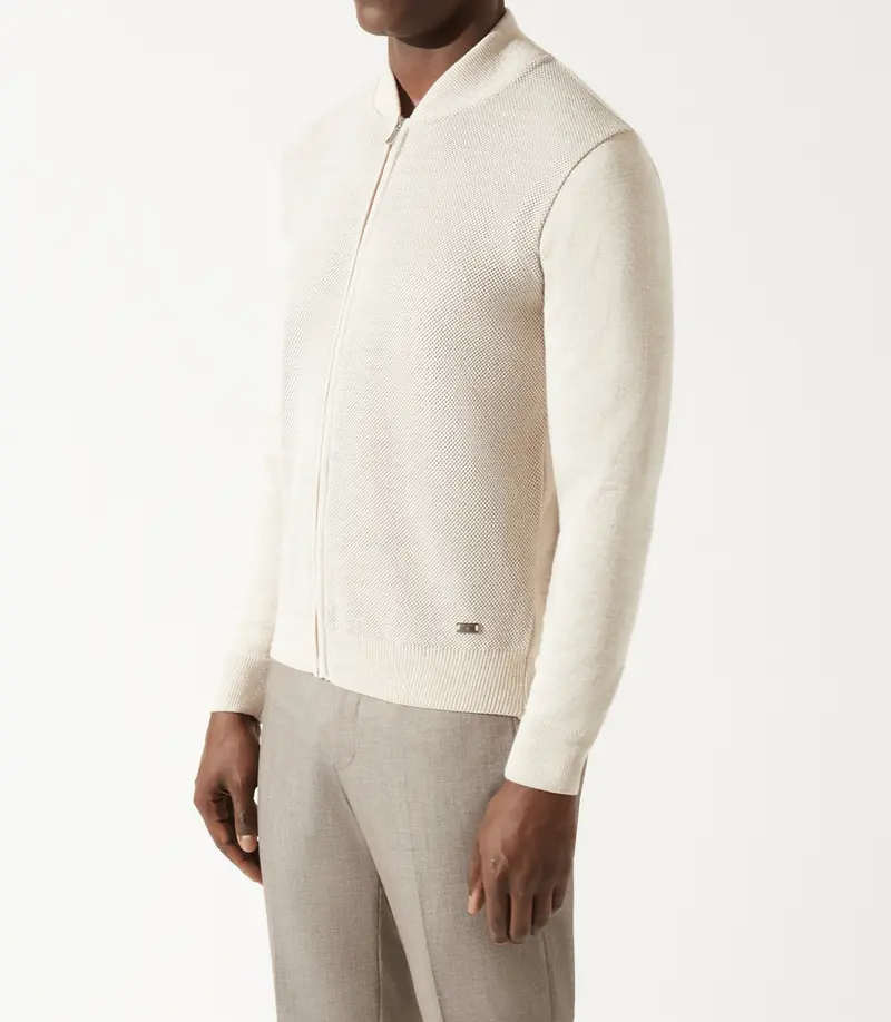 Gilet zippé jeux de point beige en mérinos