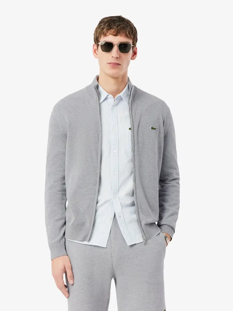 Gilet zippé Lacoste gris en coton
