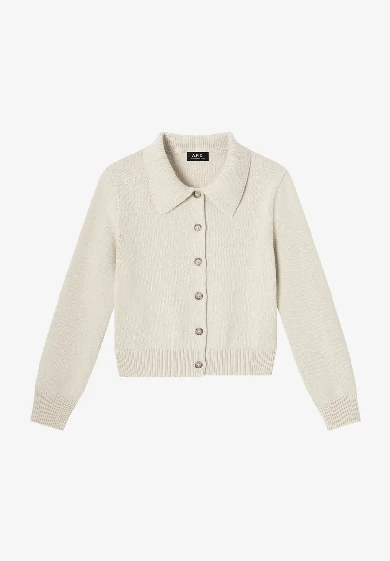 Grauer Wollcardigan mit Kragen