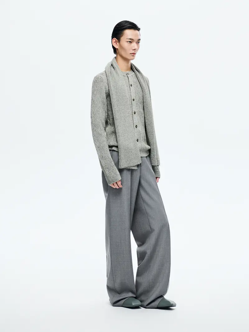 GRAY WOVEN TEXTURED KNIT CARDIGAN