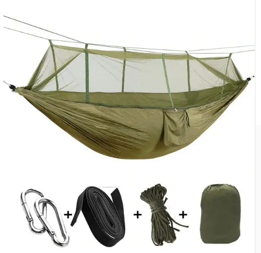 Hamac Double Outdoor Nylon Parachute avec Moustiquaire – Léger Anti-Insectes Camping