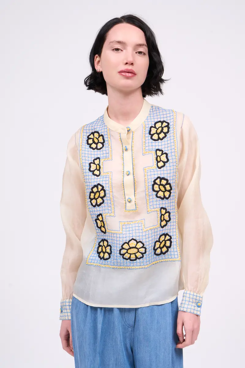 Hand-embroidered blouse on silk organza SICILE