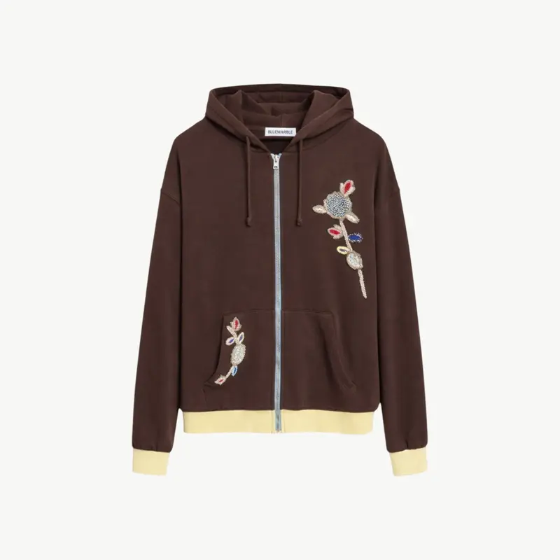 Hand-Embroidered Botanical Zipped Hoodie