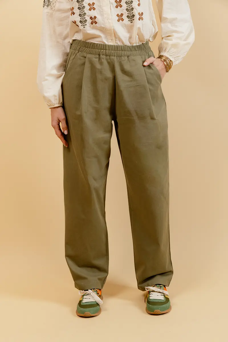 HAROLD - Pantalon Balloon Kaki Taille Élastiquée