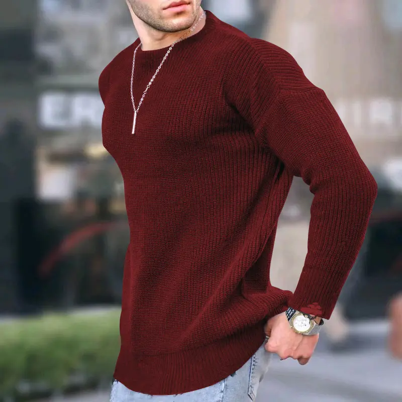 Haut Maille Homme Uni – Style Européen & Américain Casual Tendance
