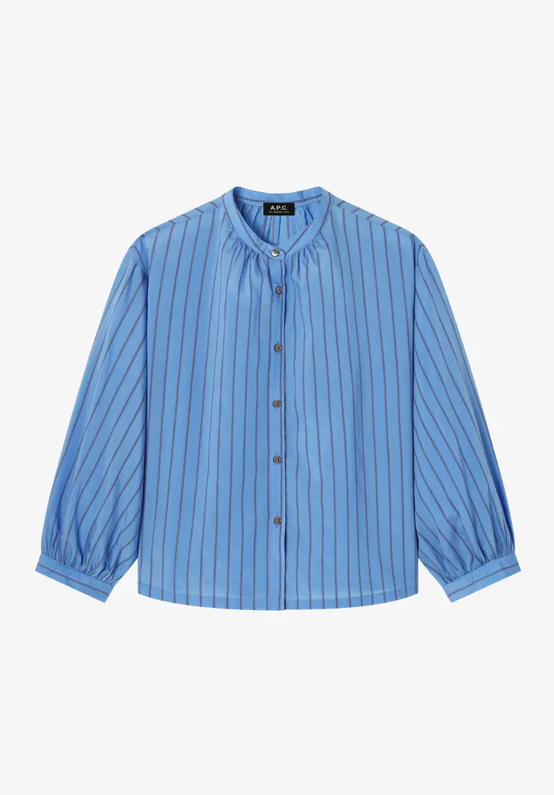 Hellblaue Bluse mit Stehkragen