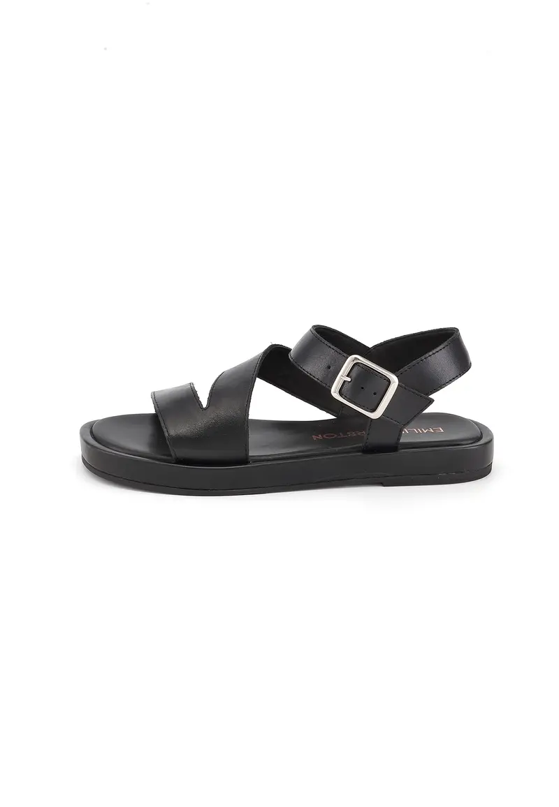 HERA - Sandales Bride Large en Cuir Noir