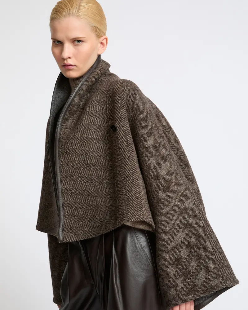 Herringbone double-sided wool cape