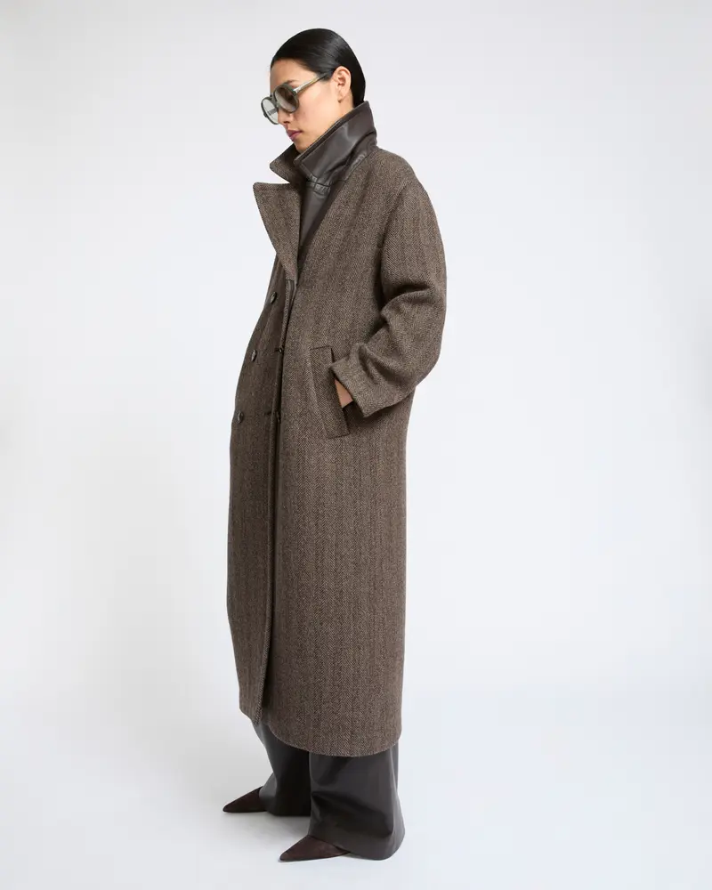 Herringbone double-sided wool coat