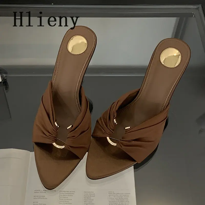 Hlieny Design boucle en métal pantoufle moderne femmes mode été talons hauts Sexy bout pointu discothèque sandales Stripper chaussures
