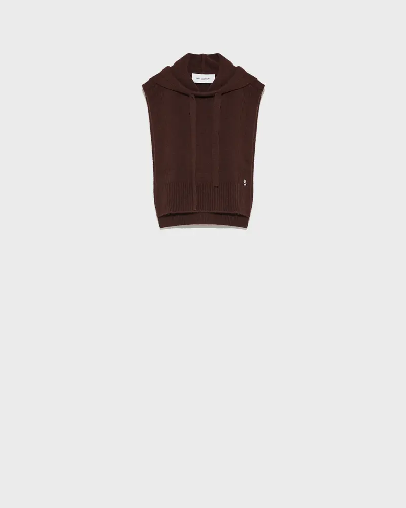Hooded dickey in cashmere wool knit