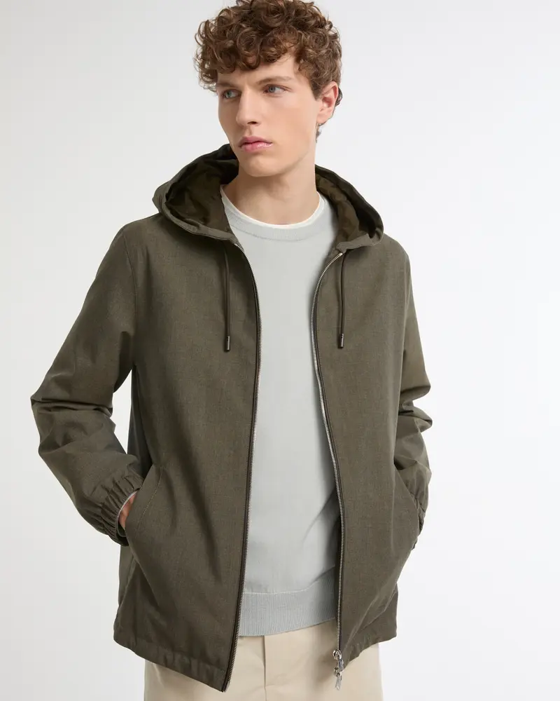 Hooded jacket in cool wool-look technical fabric