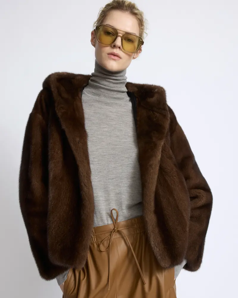 Hooded jacket in long-haired mink fur