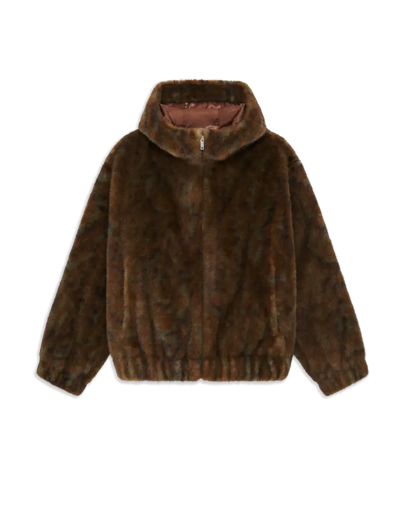 Hooded Zipped Fake Fur Jacket