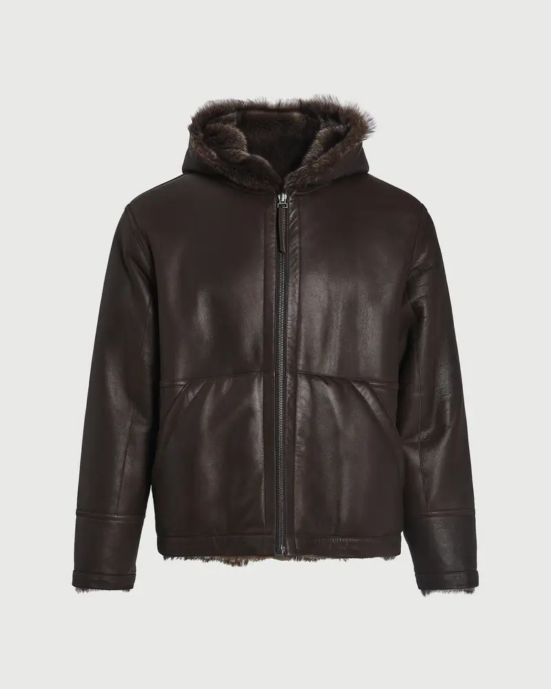 Hoodie réversible en peau lainée d'agneau de Toscane