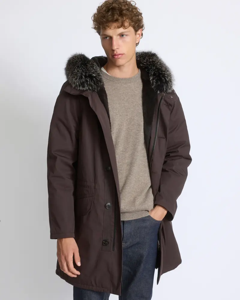 Iconic parka in technical cotton with fox and rabbit fur