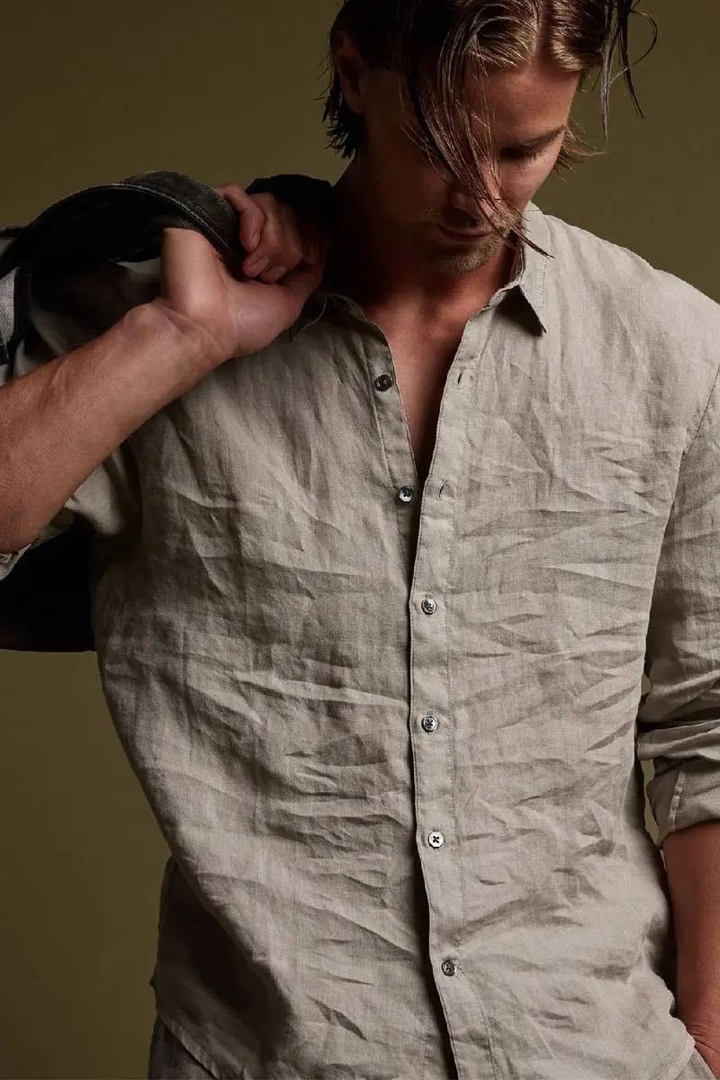 James Perse Classic Linen Shirt Silt Pigment