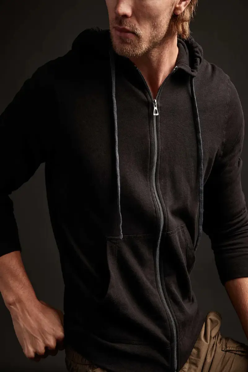 James Perse Vintage French Terry Zip Up Hoodie Black