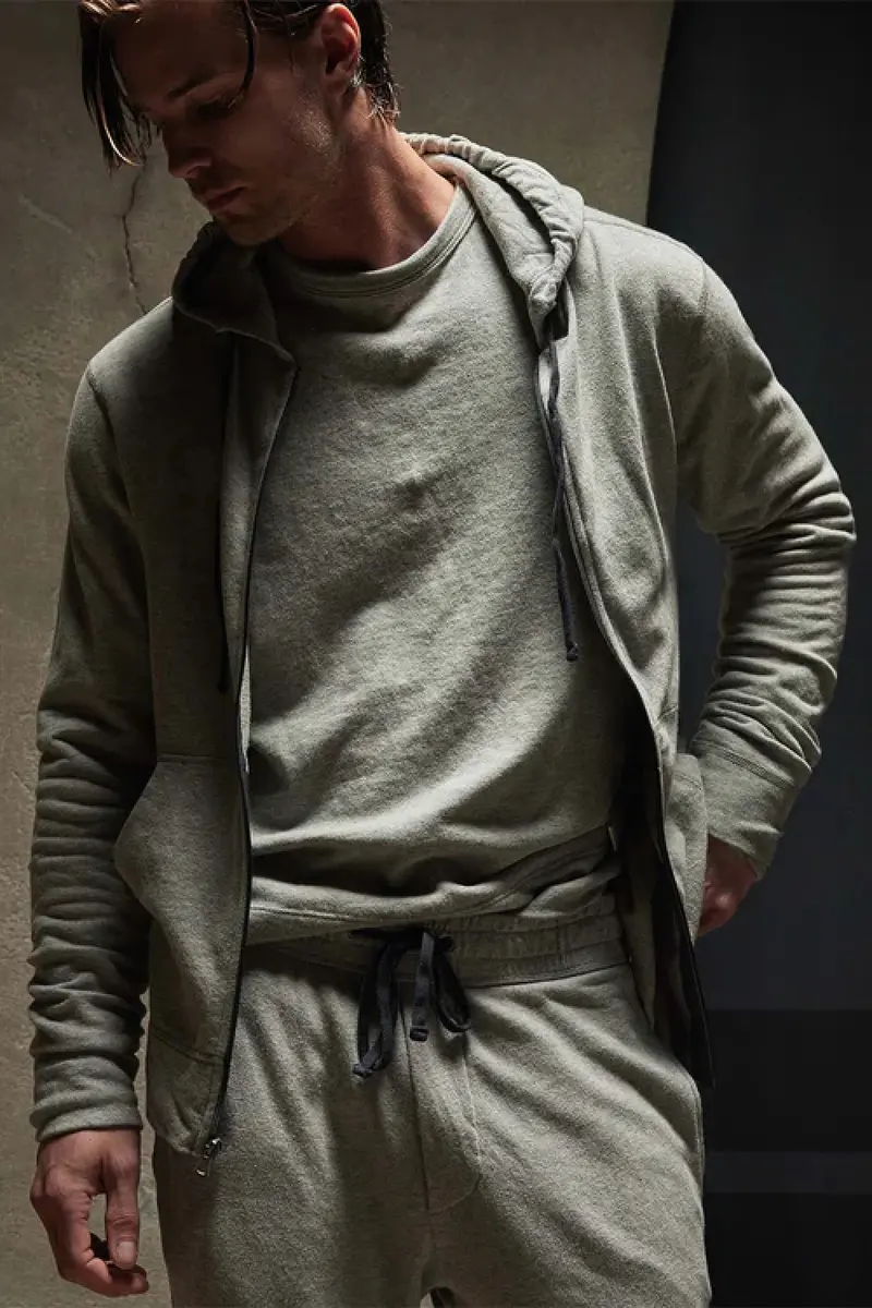 James Perse Vintage French Terry Zip Up Hoodie Heather Grey