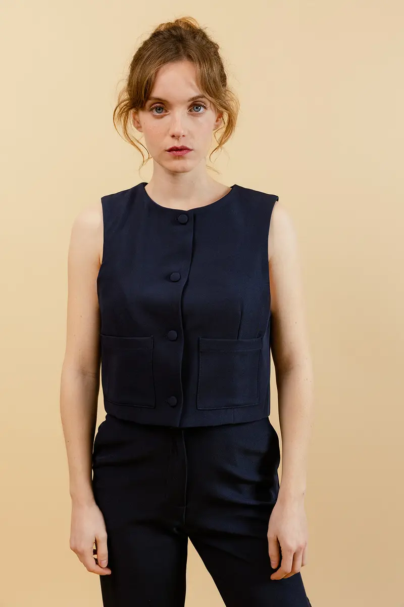 JASMINA - Veste Courte Sans Manches Femme Marine