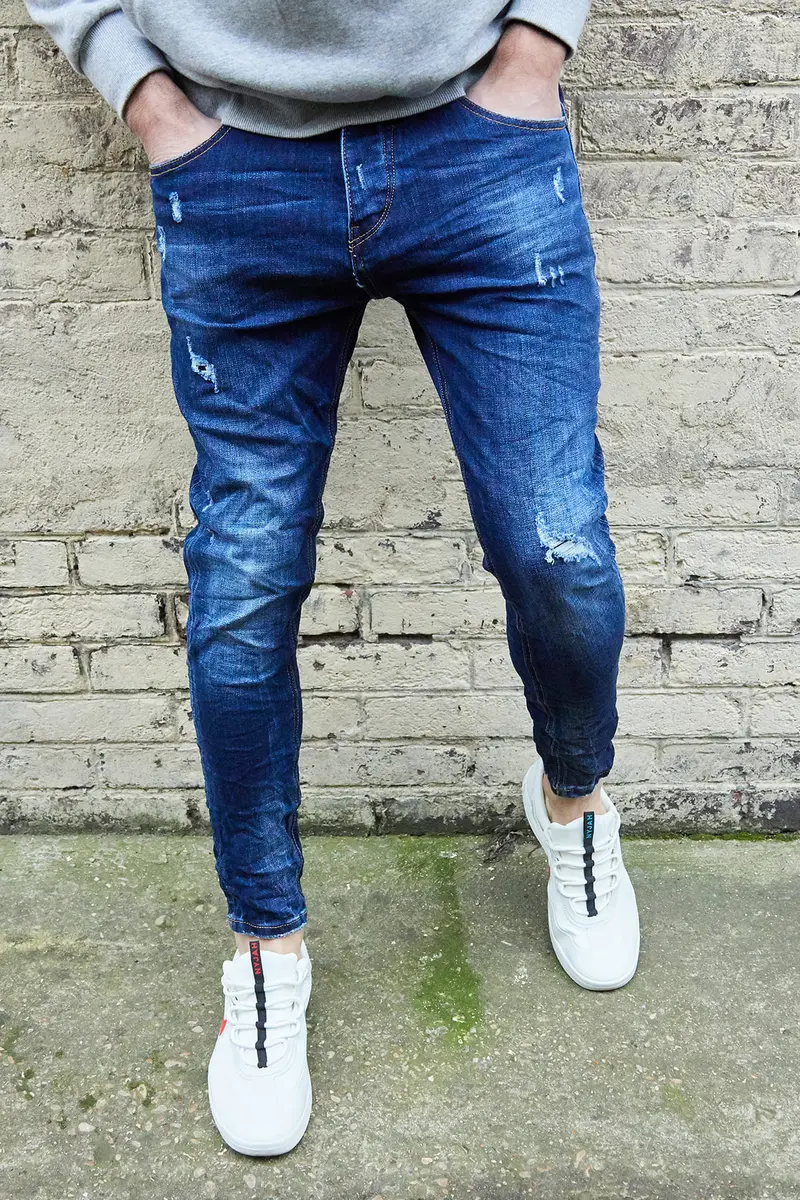 Jean bleu avec rayures délavé stylé fashion homme