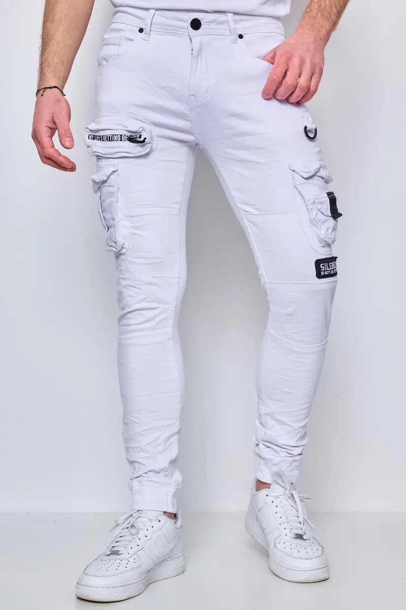 Jean cargo blanc homme