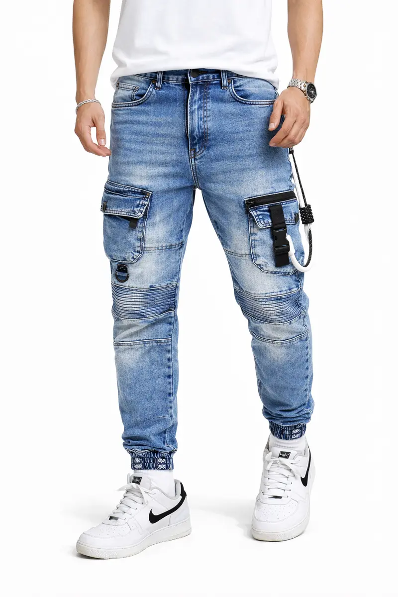 Jean cargo homme slim Bleu délavé