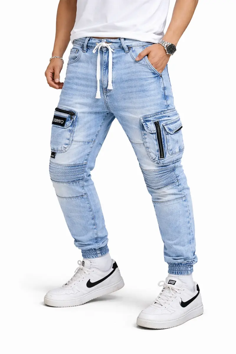 Jean Cargo Jogger Homme Bleu Clair