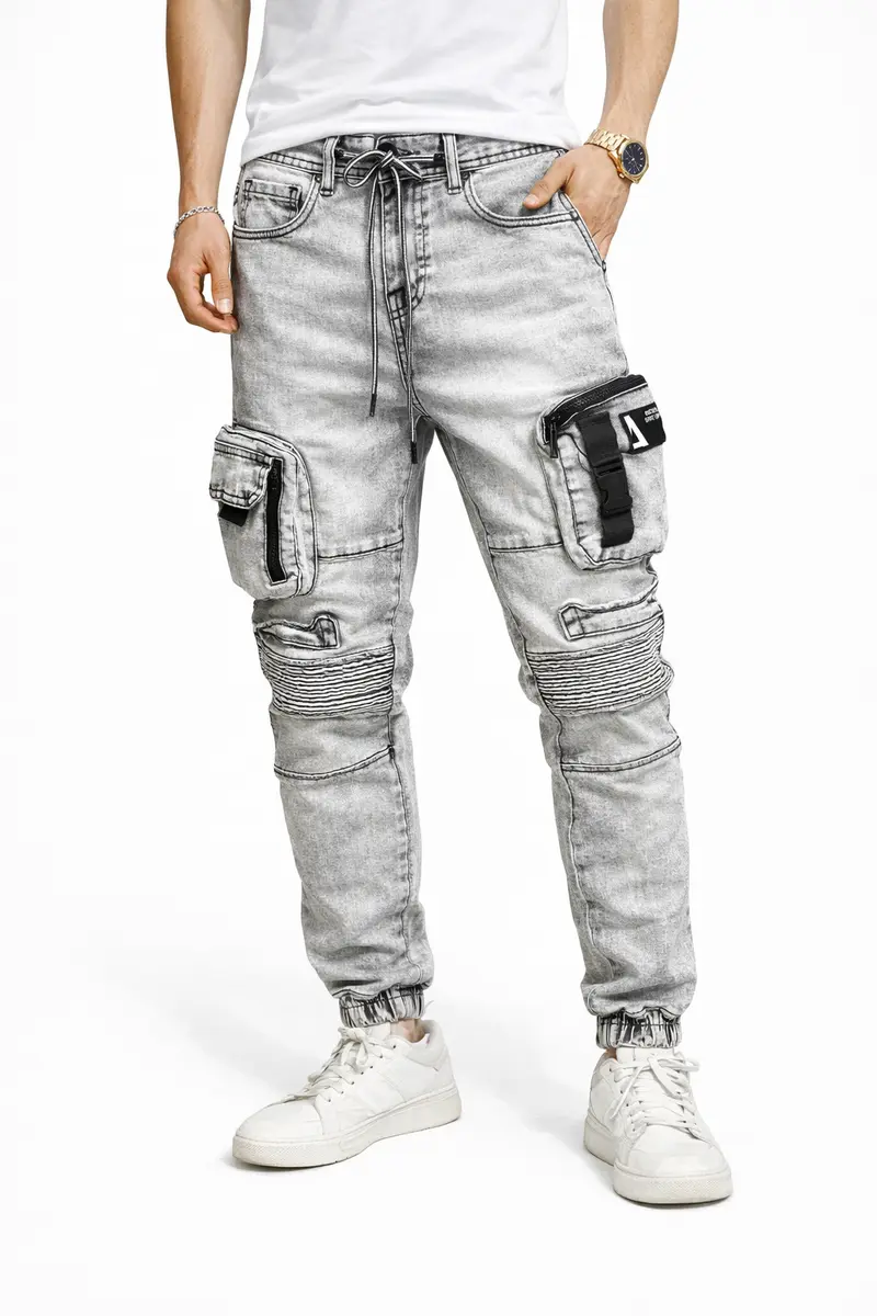 Jean Cargo Jogger Homme Gris Délavé
