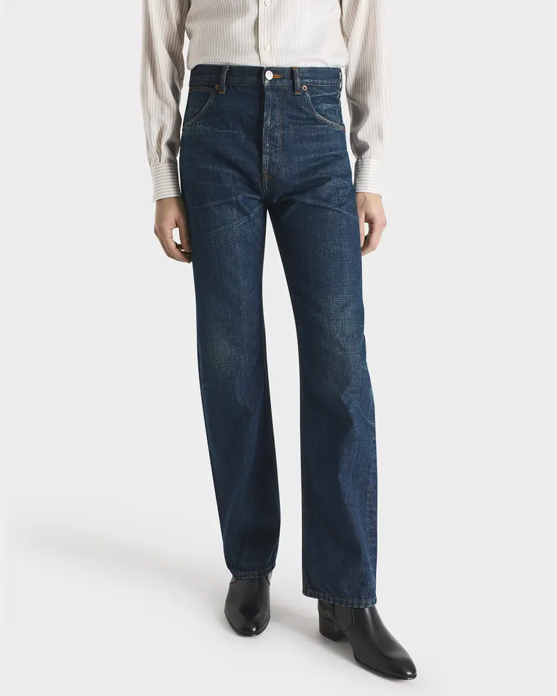 JEAN DROIT EN DENIM DE COTON - INDIGO DÉLAVÉ