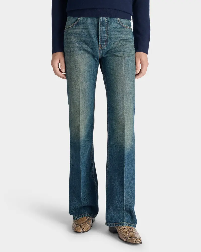 JEAN ÉVASÉ EN DENIM DE COTON - INDIGO DÉLAVÉ