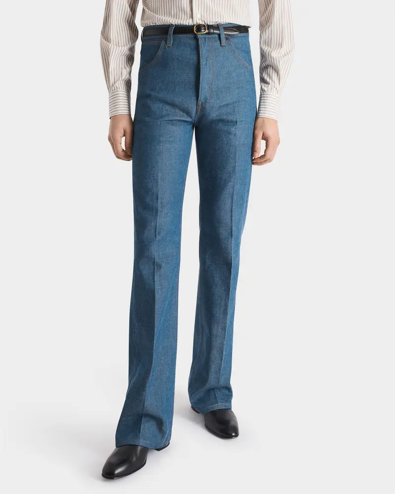 JEAN ÉVASÉ EN DENIM DE COTON - INDIGO GREENCAST