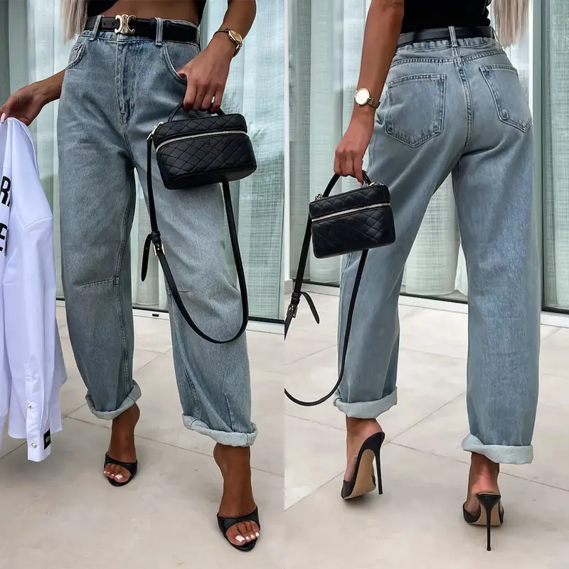 Jean femme coupe ample effet usé – style streetwear