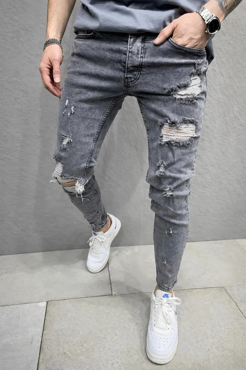 Jean gris fashion destroy homme