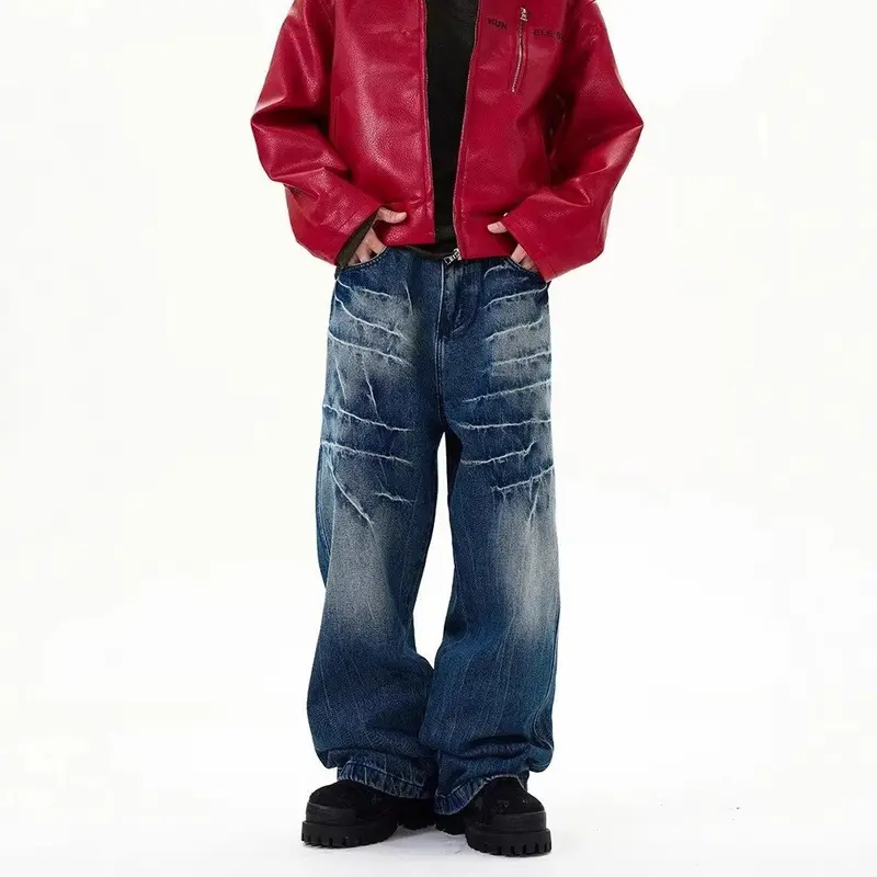 Jean Homme Ample Style Tendance à Jambes Droites – Street Style Rétro Américain