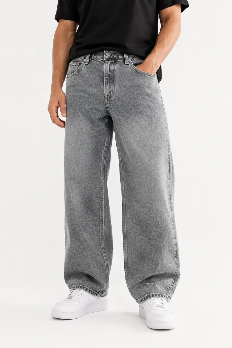 Jean homme gris délavé coupe baggy
