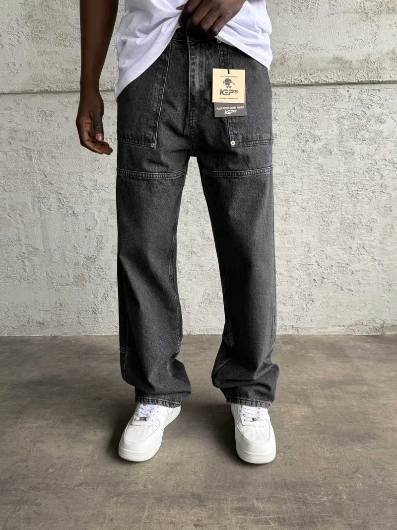 Jean Homme Gris Délavé Coupe Large