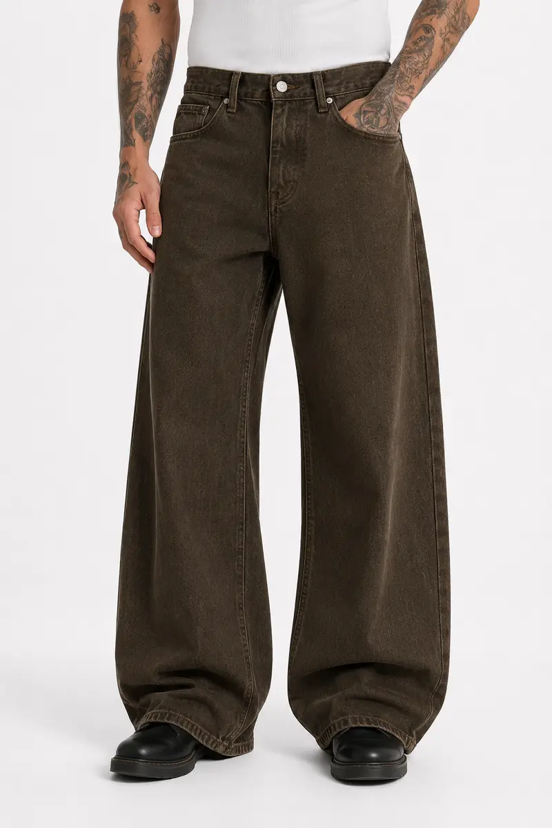 Jean homme marron coupe baggy