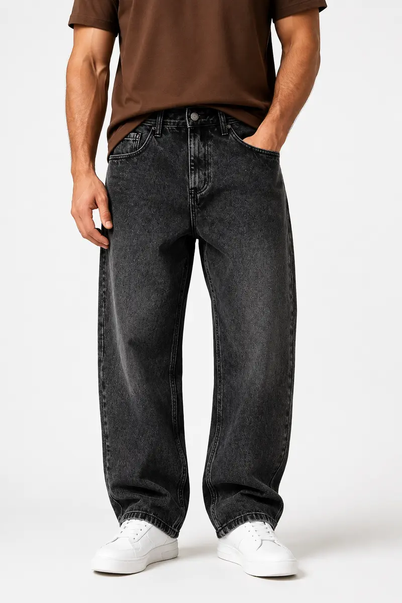 Jean homme noir délavé Baggy