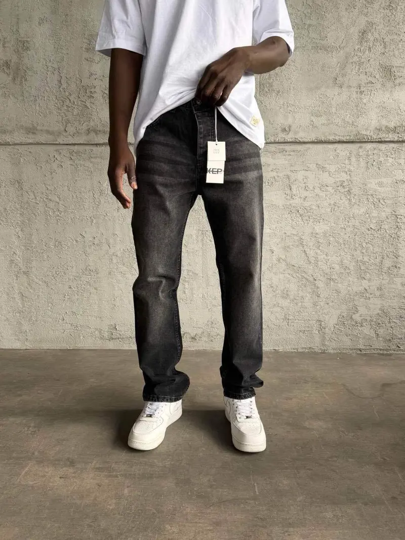 Jean Homme Noir Délavé Coupe Droite