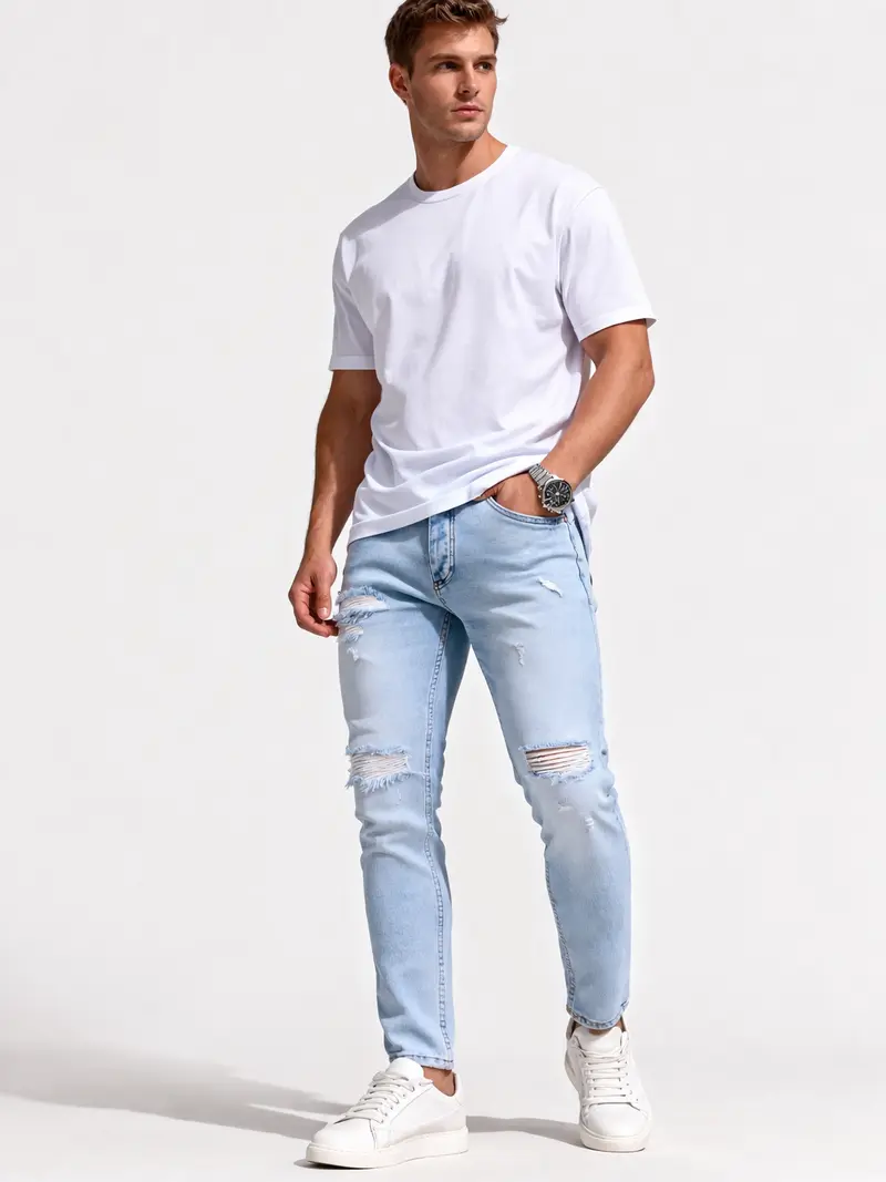 Jean Homme Slim Destroy – Denim Bleu Clair