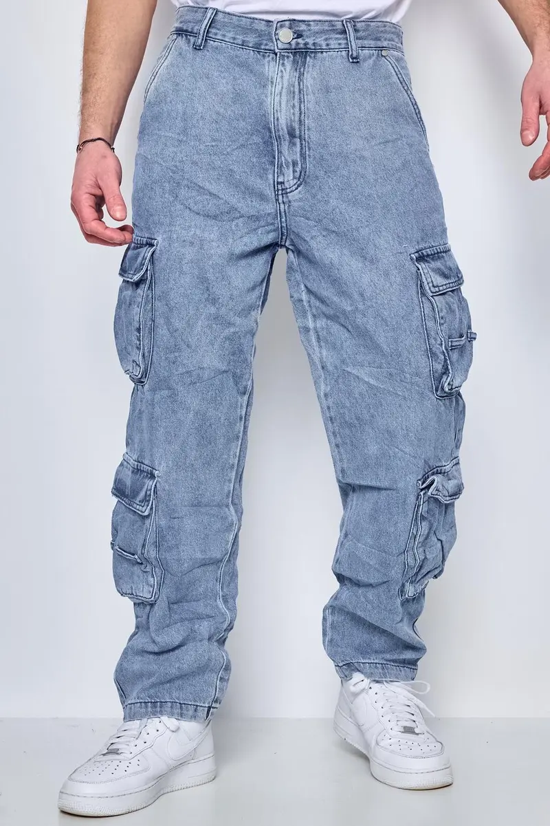 Jean large cargo blue clair homme