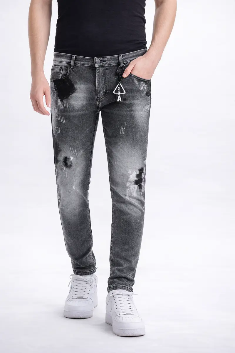 Jean Skinny Fit Gris Délavé