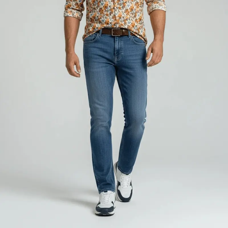 Jeans droit bleu délavé
