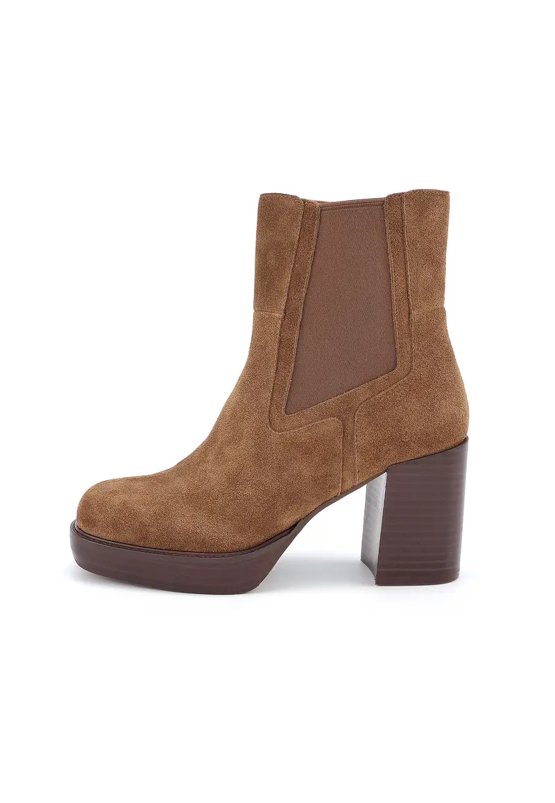 JOSIANE - Bottines à Talon en Croûte de Cuir Camel