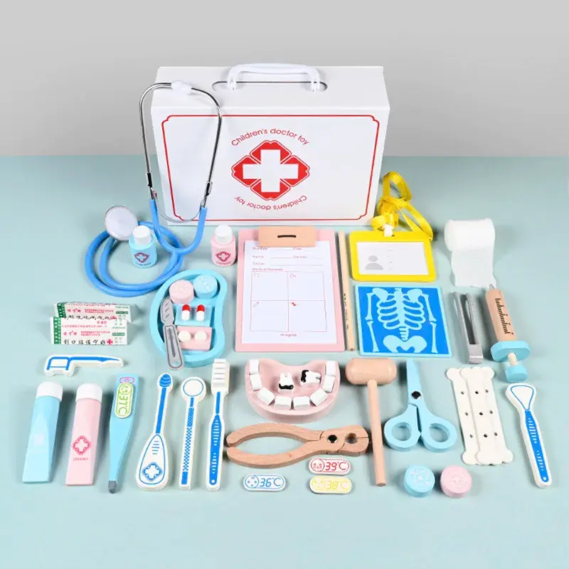 Jouets éducatifs de médecin en bois pour enfants, ensemble de coffre à médicaments de Simulation médicale pour enfants, jeu de rôle, jouet de Simulation