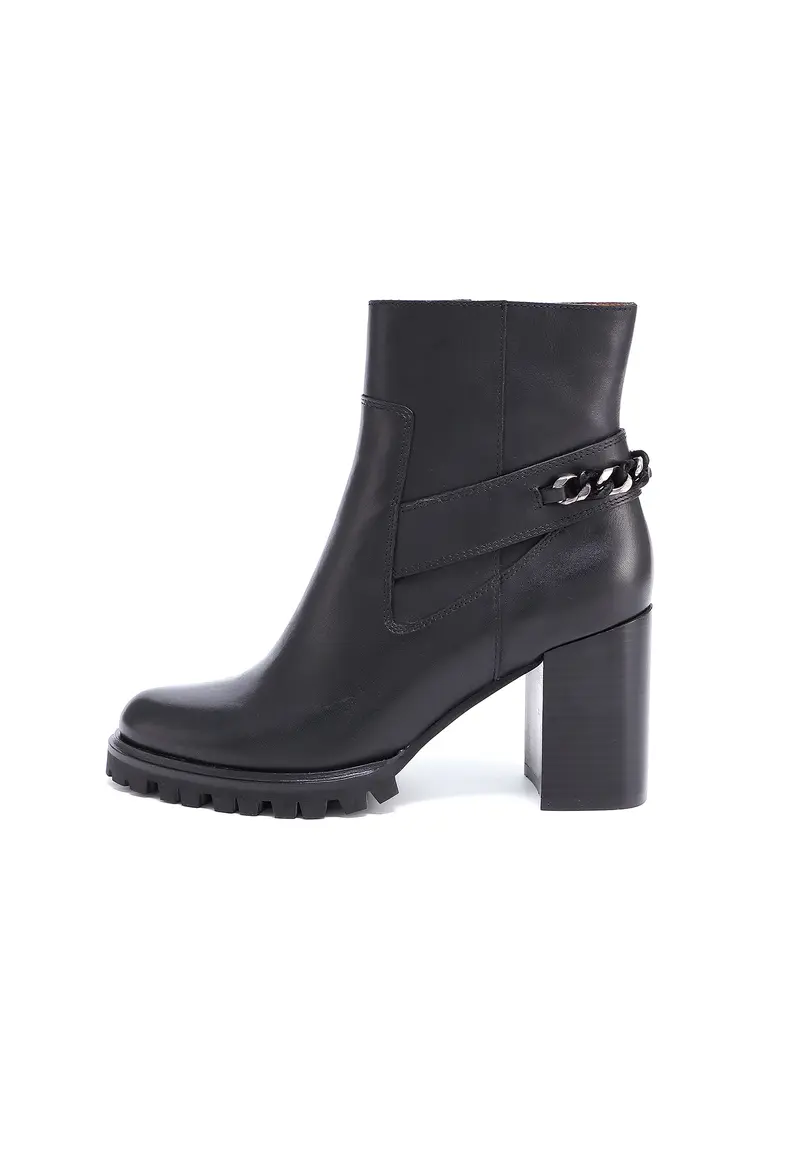 JUDE - Bottines à Talon en Cuir Lisse Noir