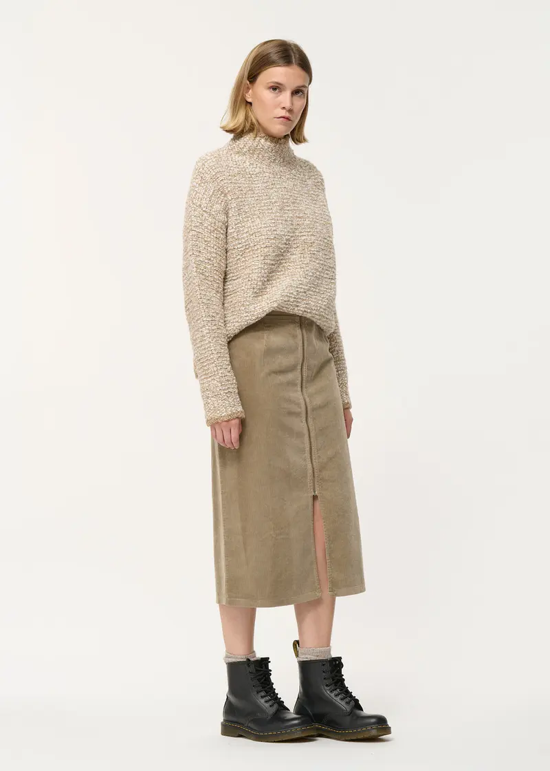 Jupe crayon camel taille haute en velours côtelé